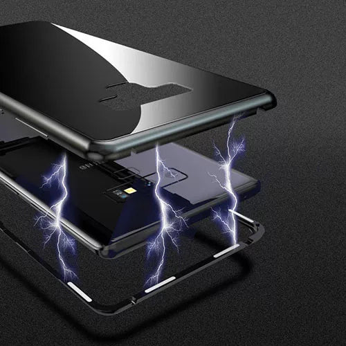 Samsung N960 Galaxy Note 9 Magnetic Absorption Metal Case With Tempered Glass Back