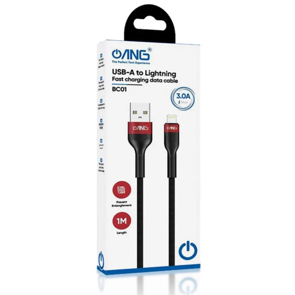 ANG BC01 Braided Lightning 1M 3.0A 60W USB Fast Charge / Sync Cable - Black