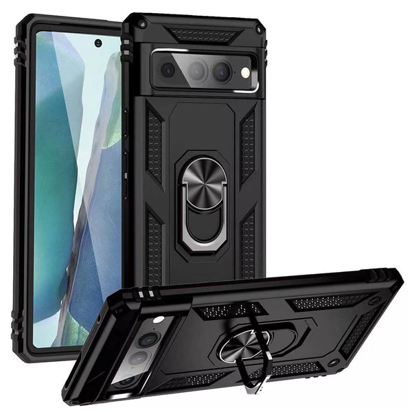 Google Pixel 6A Hybrid Dual-Layer Armour Case With Magnetic Ring Stand - Black