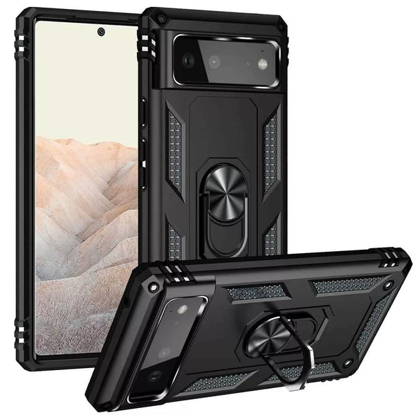 Google Pixel 8 Hybrid Dual-Layer Armour Case With Magnetic Ring Stand - Black