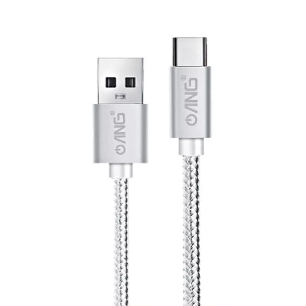 USB-C Nylon Braided 1M Fast Charge / Sync Cable - Silver