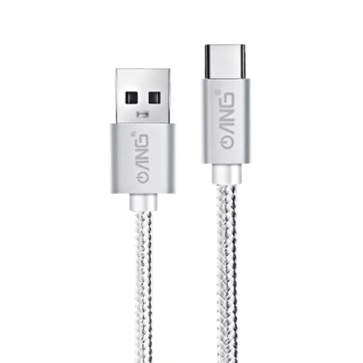 USB-C Nylon Braided 2M 3.0A USB Fast Charge / Sync Cable - Silver