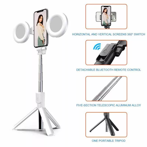 Selfie Stick Extendable Tripod Dual Lights Remote Control