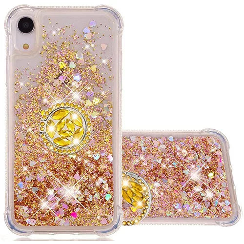 iPhone Liquid Glitter Filled Bling Diamond Ring Stand Case