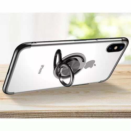 iPhone X / XS Ultra Thin Clear Gel &amp; Chrome Effect Case With Magnetic Ring Stand
