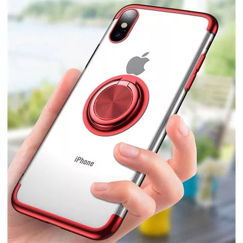 iPhone X / XS Ultra Thin Clear Gel & Chrome Effect Case With Magnetic Ring Stand