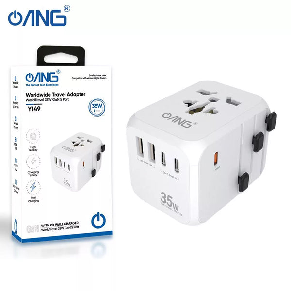Worldwide Travel Adapter 5 Port USB 35w GaN