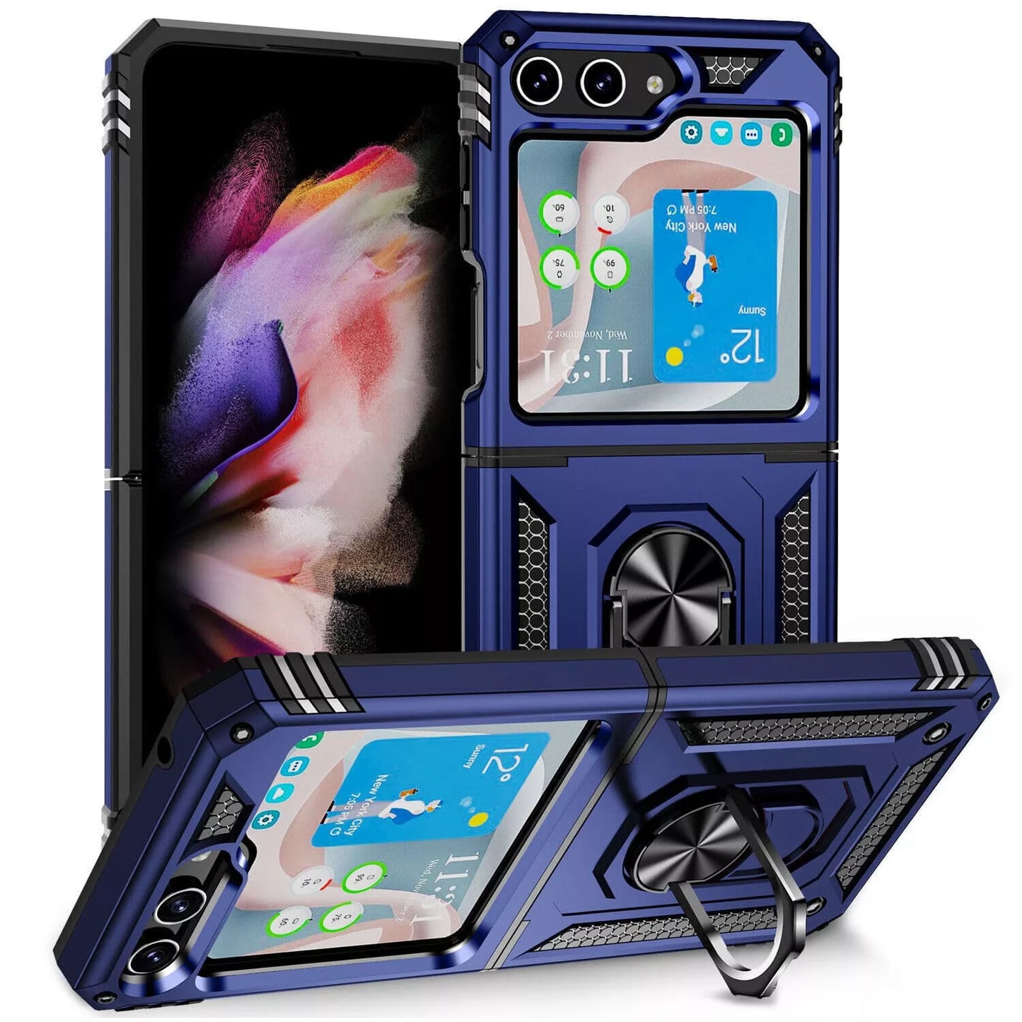 Samsung Galaxy Z Flip5 Dual-Layer Hybrid Armor Case With Magnetic Ring Stand
