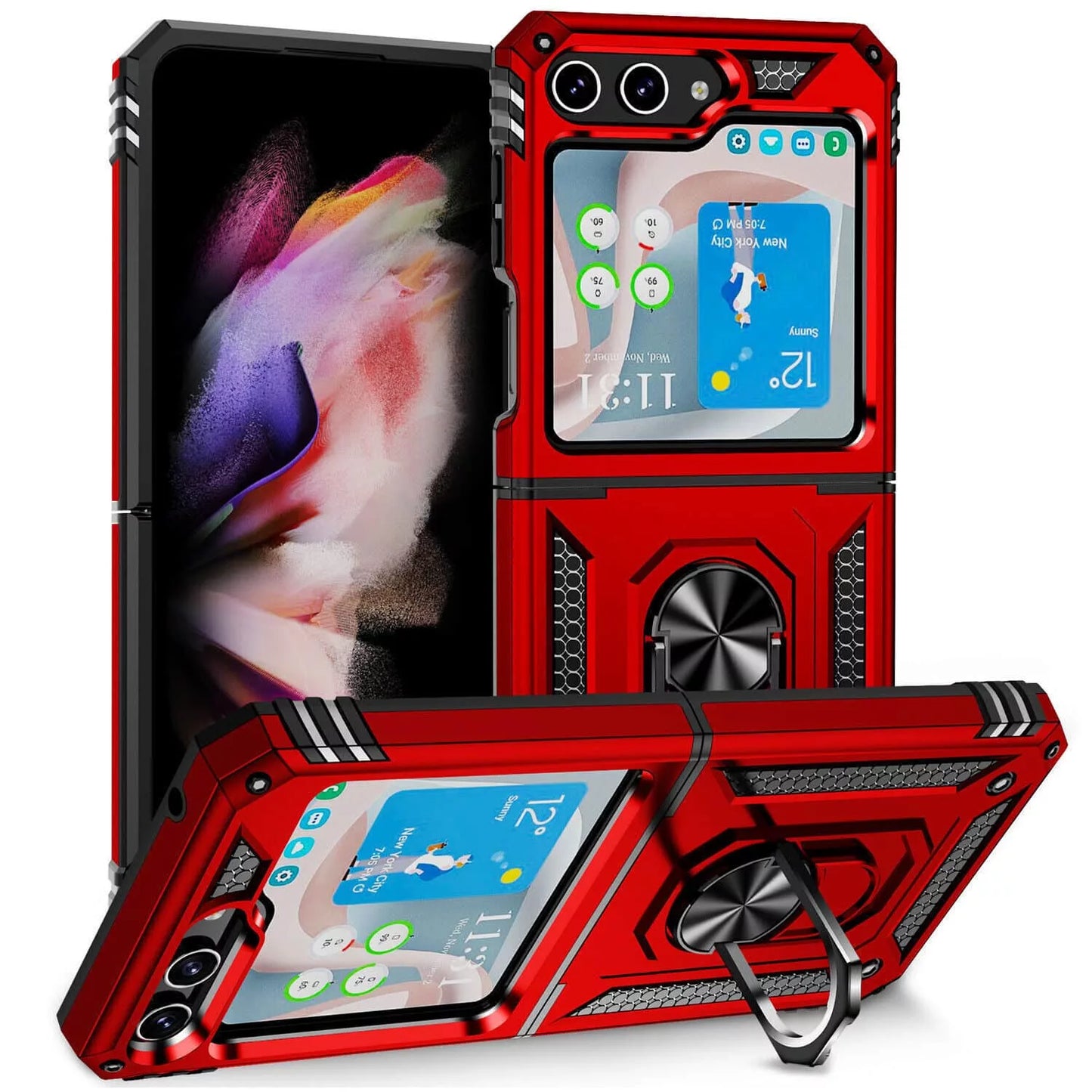 Samsung Galaxy Z Flip5 Dual-Layer Hybrid Armor Case With Magnetic Ring Stand