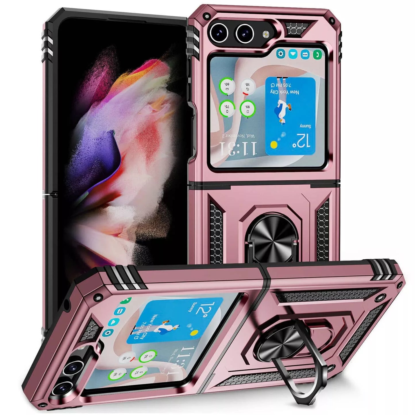 Samsung Galaxy Z Flip5 Dual-Layer Hybrid Armor Case With Magnetic Ring Stand